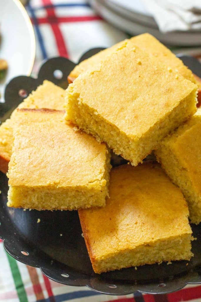 serving tray of sliced buttermilk cornbread