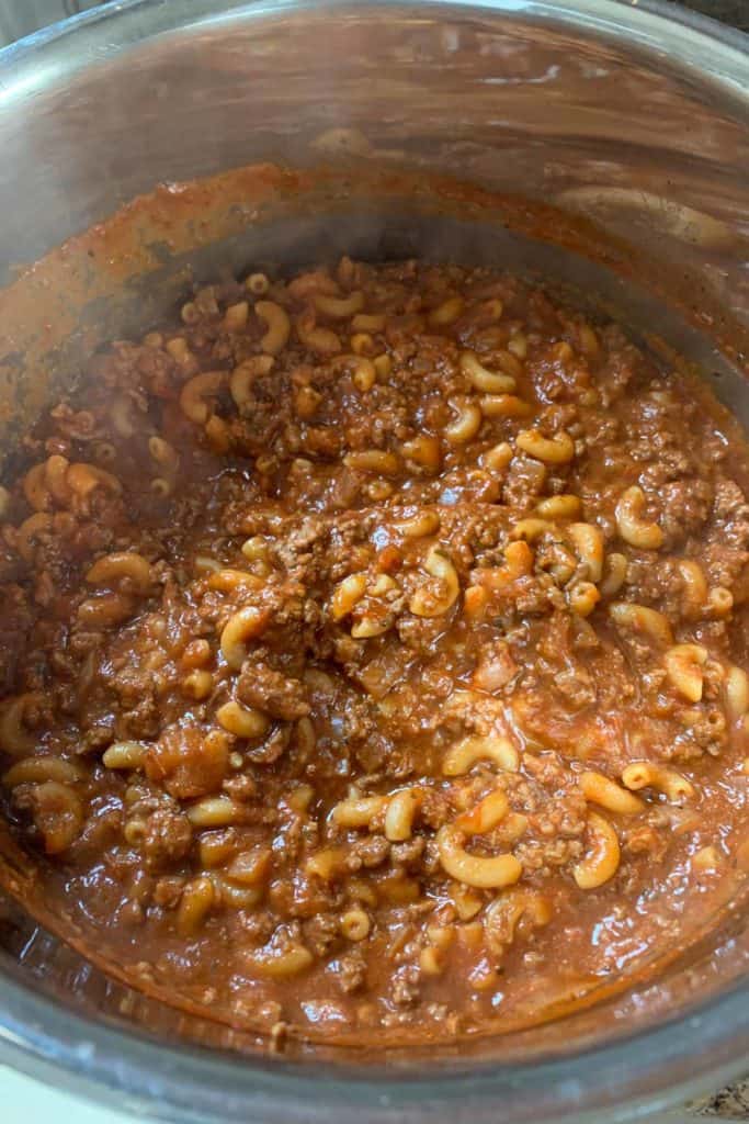 cooked american goulash in a pot