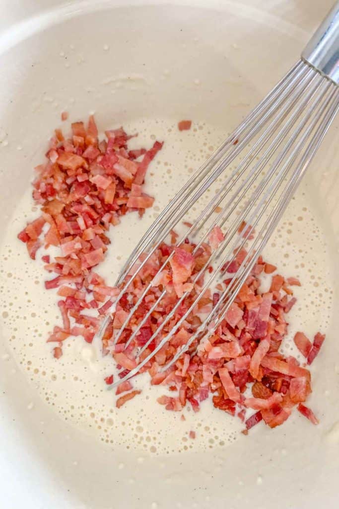 adding bacon to pancake batter