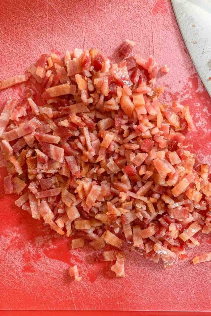 chopped bacon on cutting board