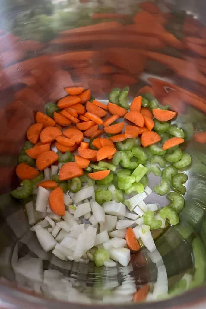 Diced vegetables in instant pot.