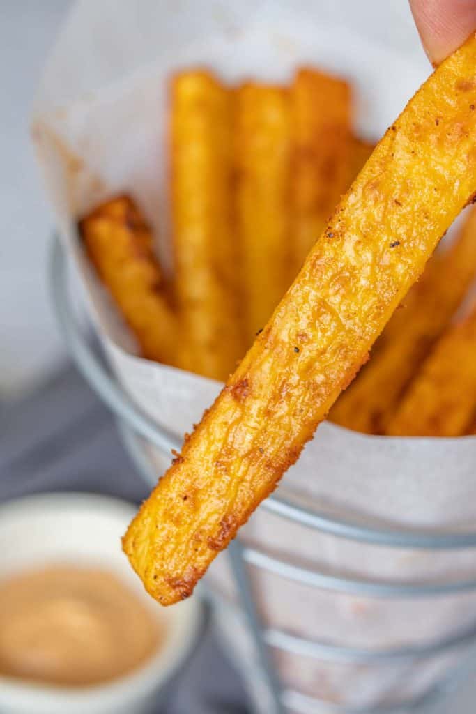 Close up of a rutabaga fry.