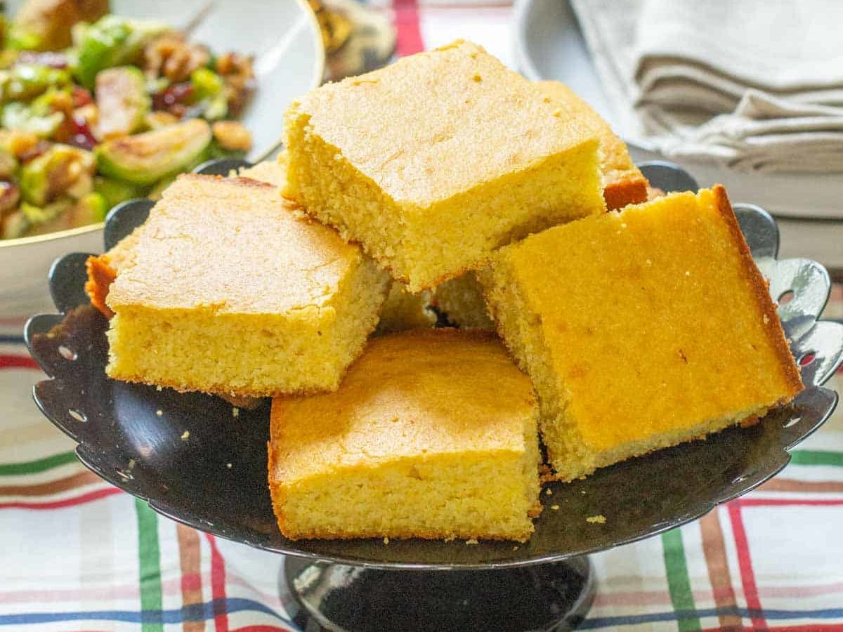 plate of buttermilk cornbread on holiday table