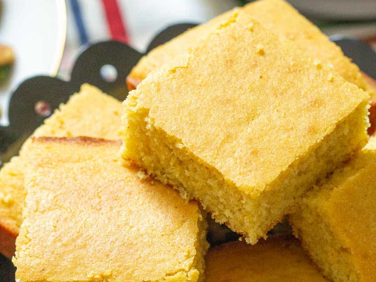 serving tray of sliced buttermilk cornbread