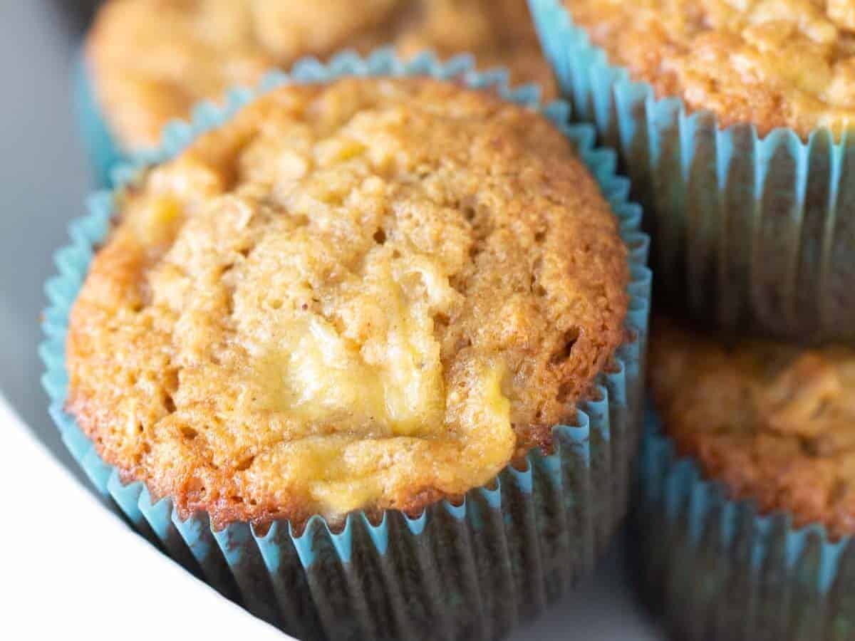 banana oat muffins close up