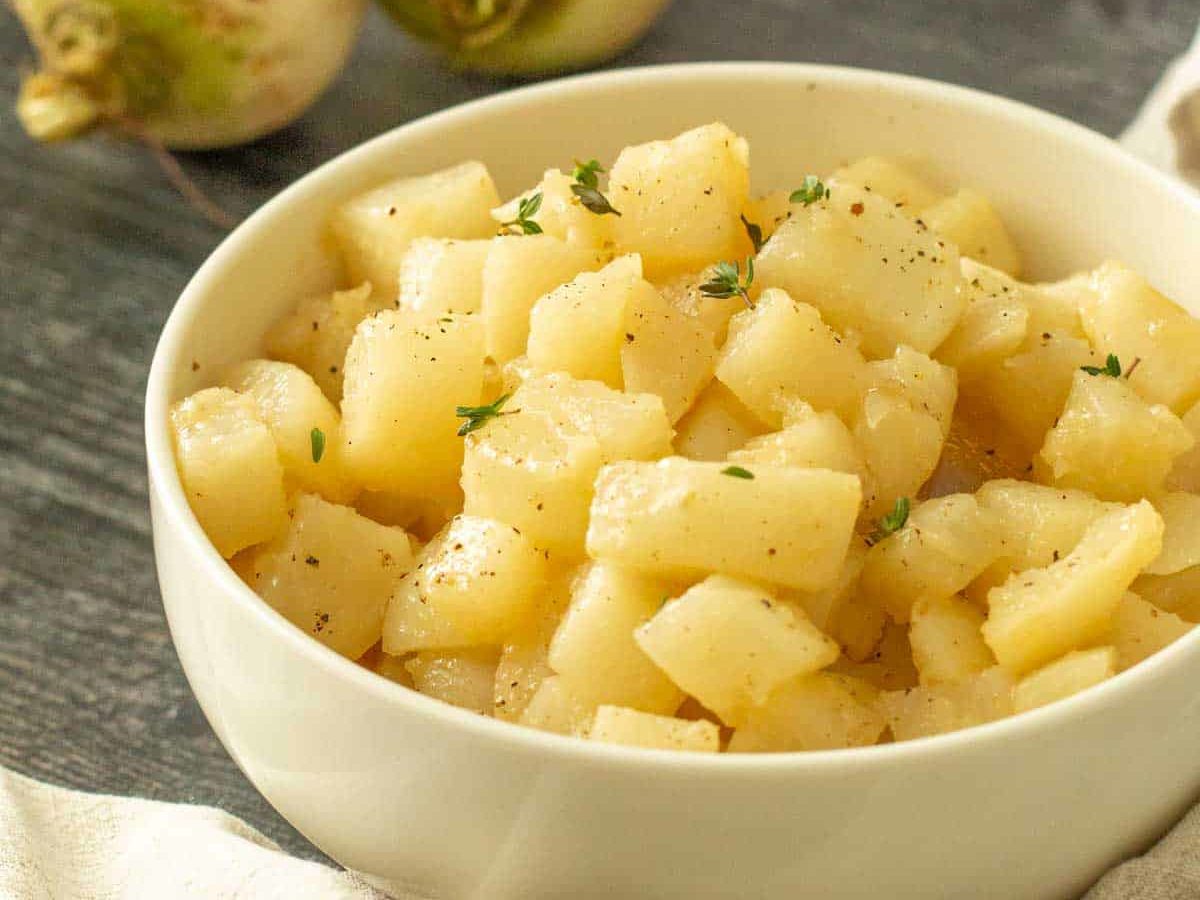 bowl with glazed turnips