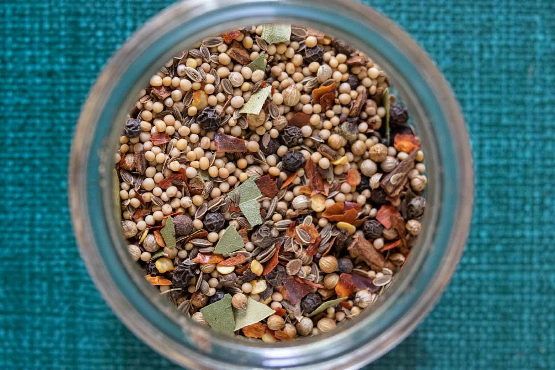 overhead pickling spice in jar