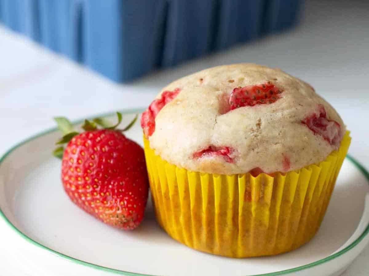 strawberry muffin on plate