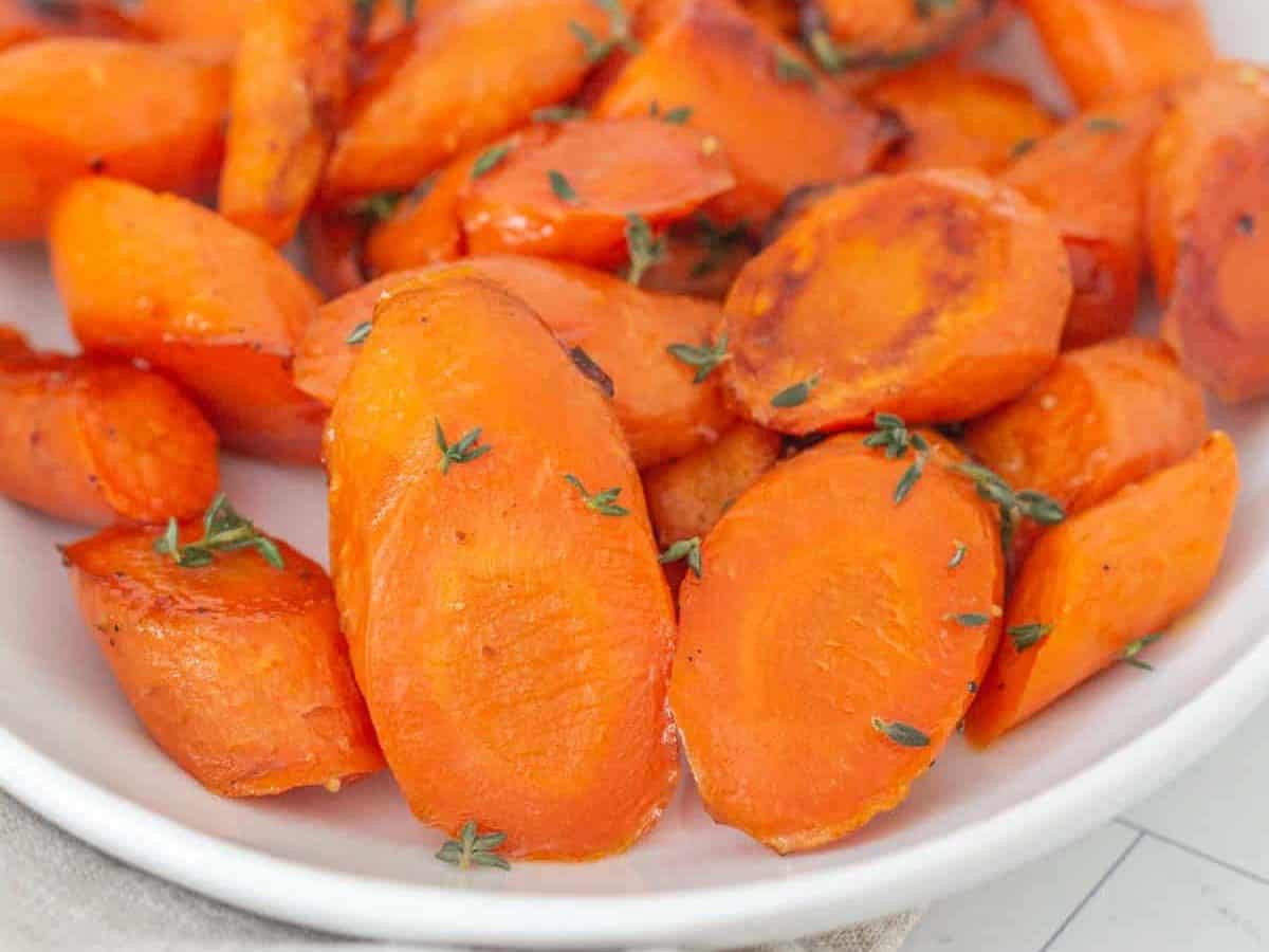 serving dish of roasted carrots