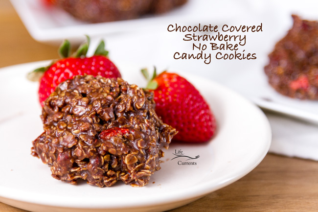 No bake chocolate strawberry cookies on a plate.